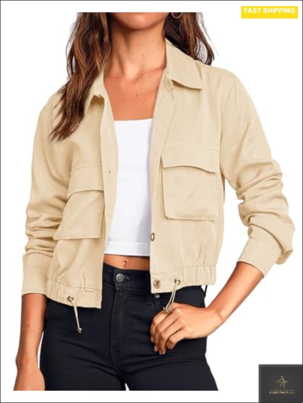 Women's Cropped Military Cotton Jacket with Pockets
